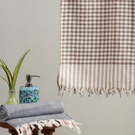 Beige Handloom Fine Cotton Checks Bath Towel