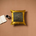 Yellow - Kutch Tagai Patchwork Ajrakh Mashru Silk Cushion Cover (16 x 16 in) 10