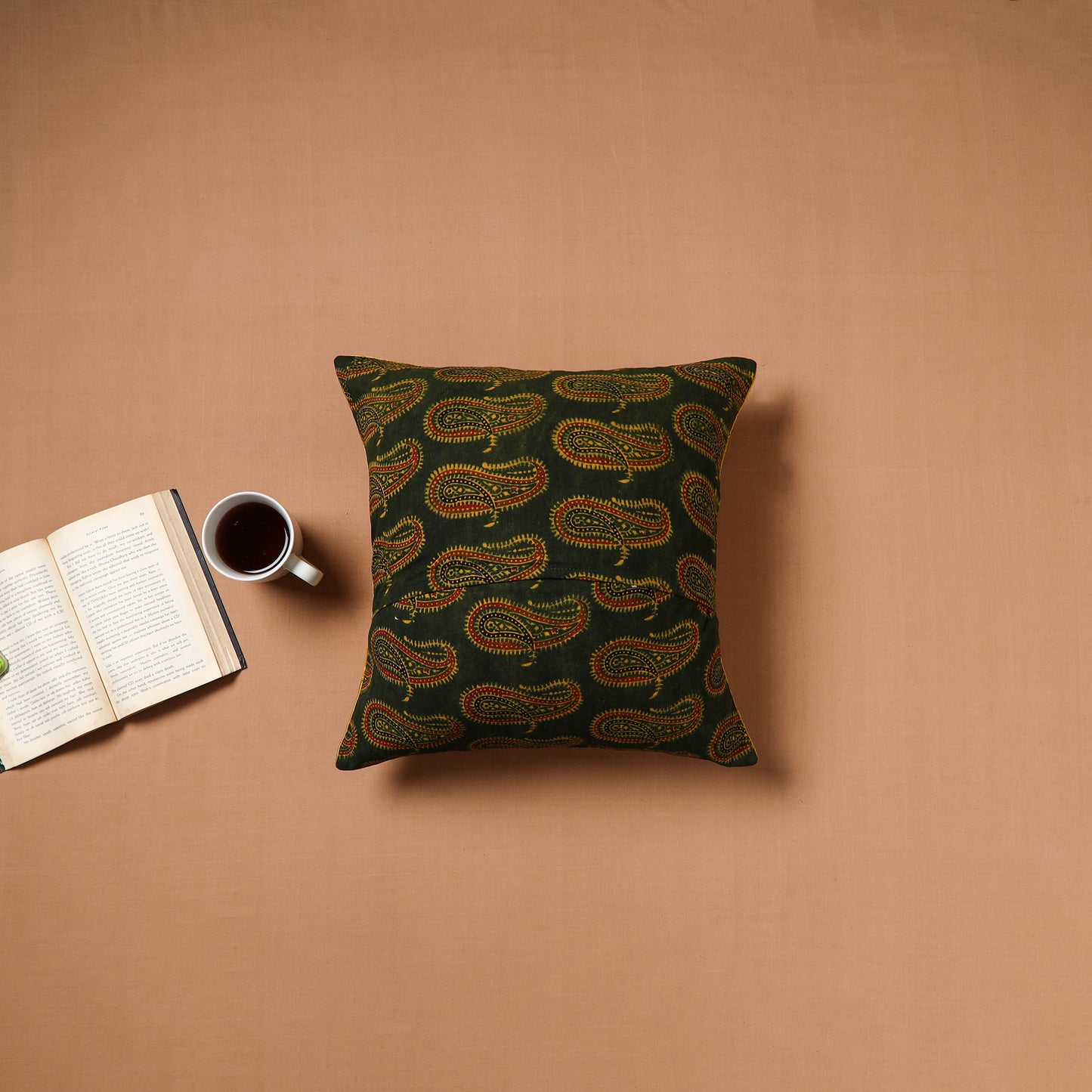 Yellow - Kutch Tagai Patchwork Ajrakh Mashru Silk Cushion Cover (16 x 16 in) 10