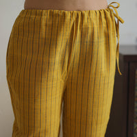 Yellow - Handwoven Stripes Cotton Tapered Pant 36