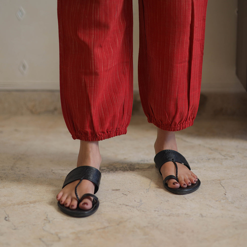 Red - Handwoven Stripes Cotton Joggers Pant 34