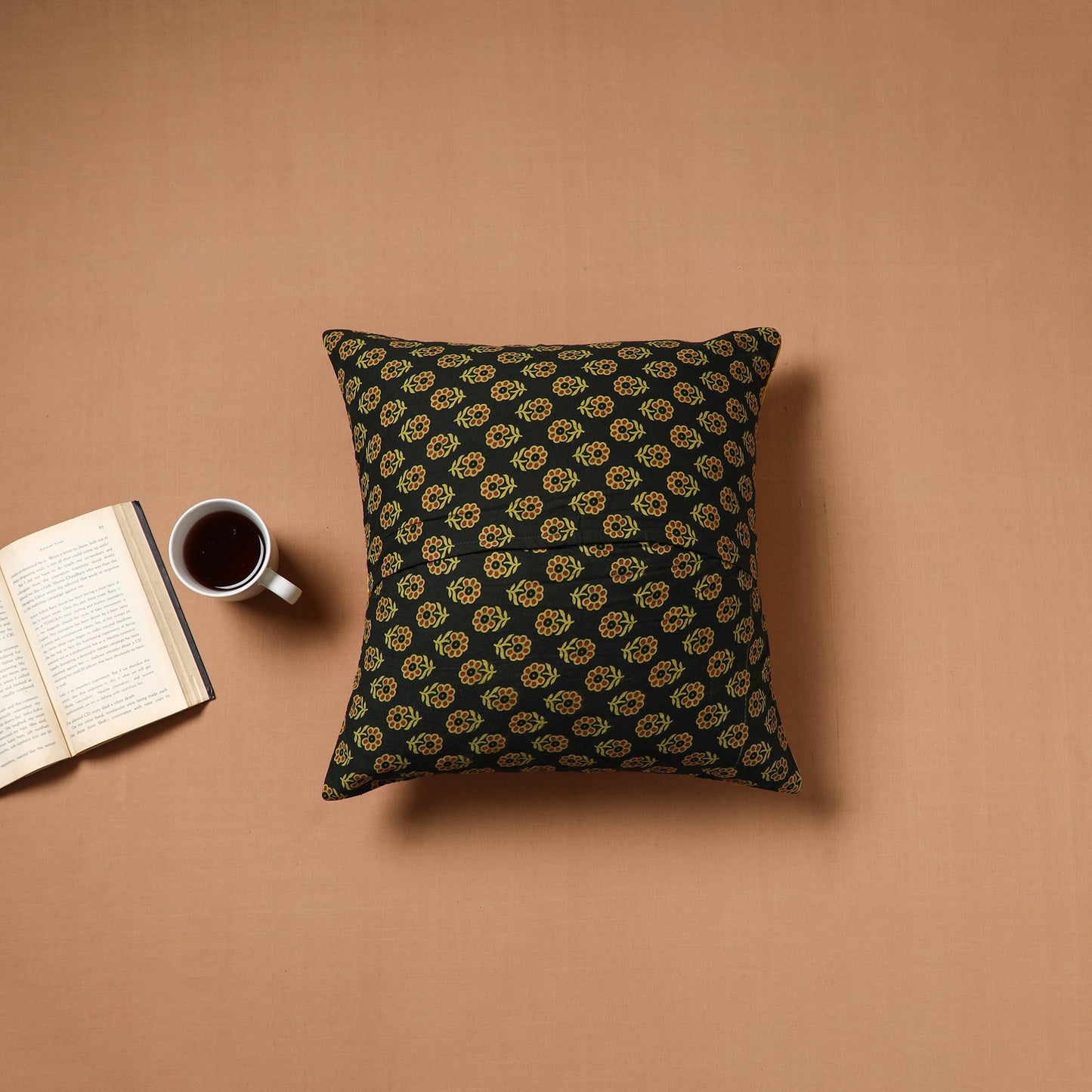 Yellow - Kutch Tagai Patchwork Ajrakh Mashru Silk Cushion Cover (16 x 16 in) 11