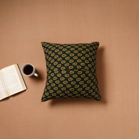 Yellow - Kutch Tagai Patchwork Ajrakh Mashru Silk Cushion Cover (16 x 16 in) 11