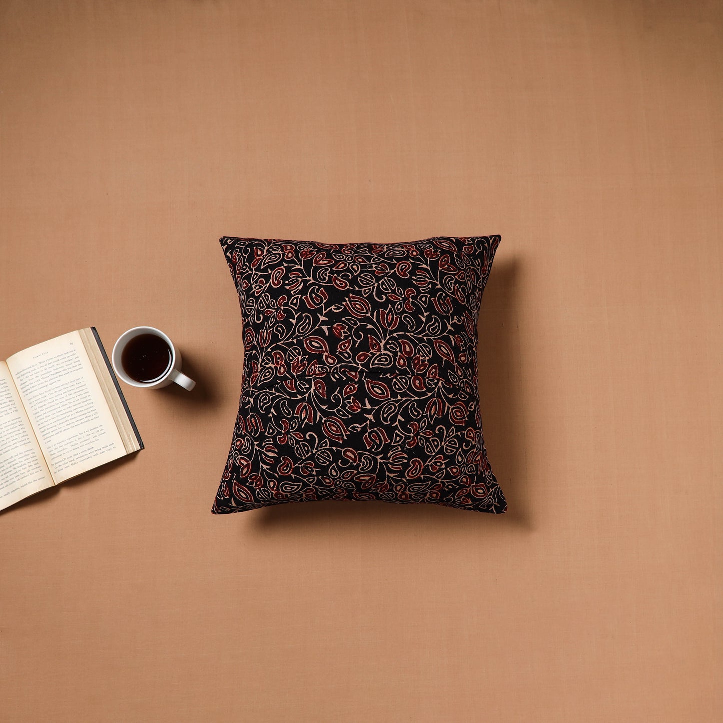 Black - Kutch Tagai Patchwork Ajrakh Mashru Silk Cushion Cover (16 x 16 in) 13