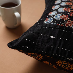Black - Kutch Tagai Patchwork Ajrakh Mashru Silk Cushion Cover (12 x 12 in) 14