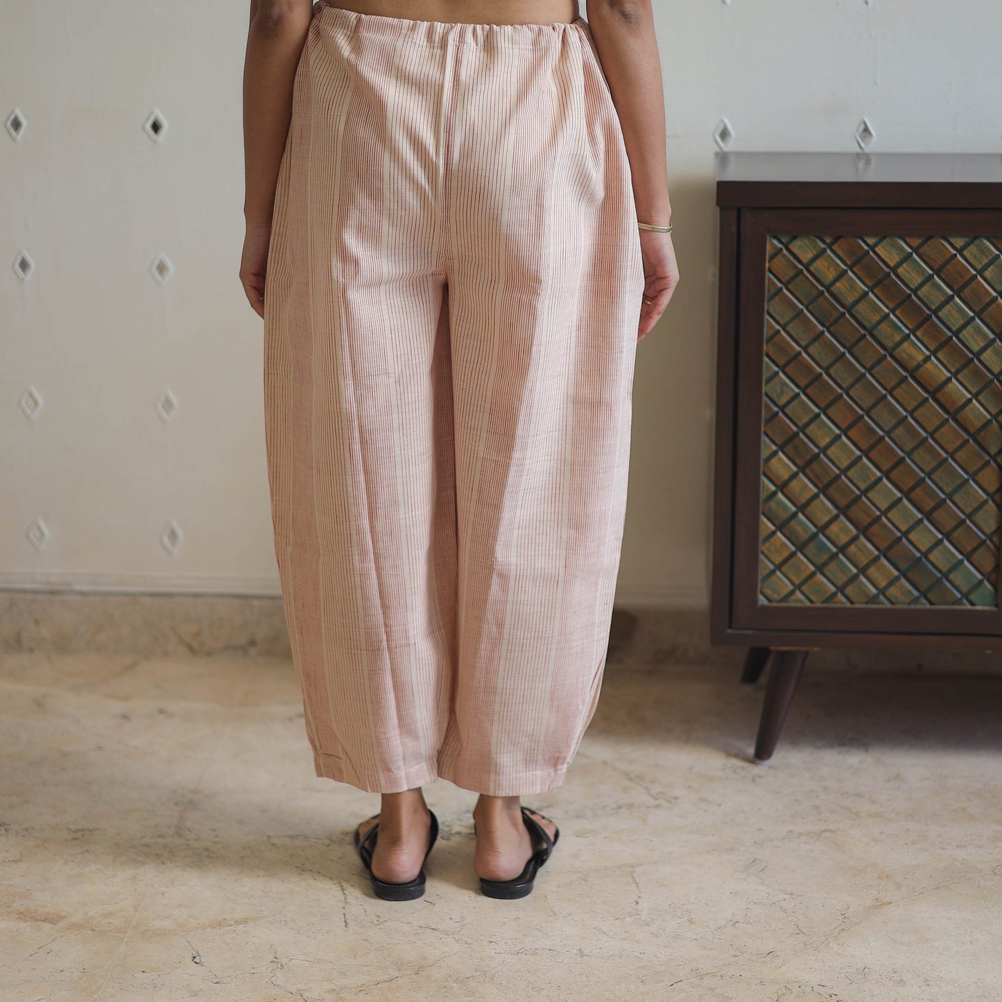 Pink - Handwoven Stripes Cotton Elasticated Pant 33