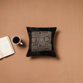 Black - Kutch Tagai Patchwork Ajrakh Mashru Silk Cushion Cover (12 x 12 in) 15