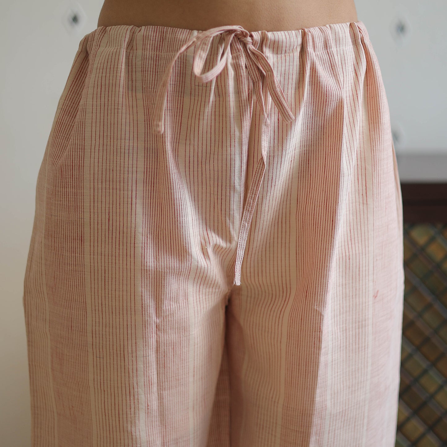 Pink - Handwoven Stripes Cotton Elasticated Pant 33