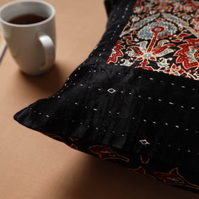 Black - Kutch Tagai Patchwork Ajrakh Mashru Silk Cushion Cover (12 x 12 in) 16