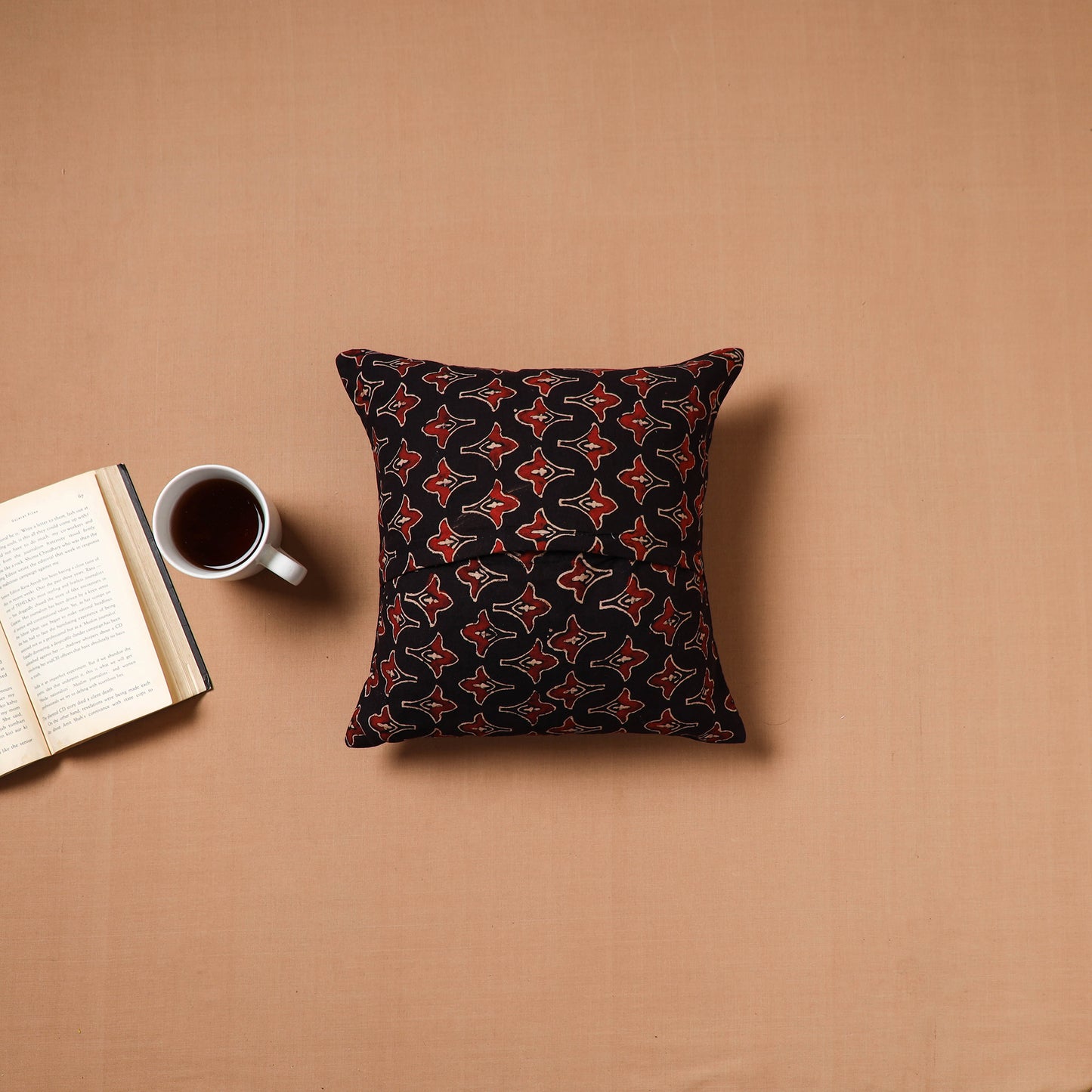 Black - Kutch Tagai Patchwork Ajrakh Mashru Silk Cushion Cover (12 x 12 in) 16