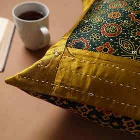 Green - Kutch Tagai Patchwork Ajrakh Mashru Silk Cushion Cover (16 x 16 in) 17