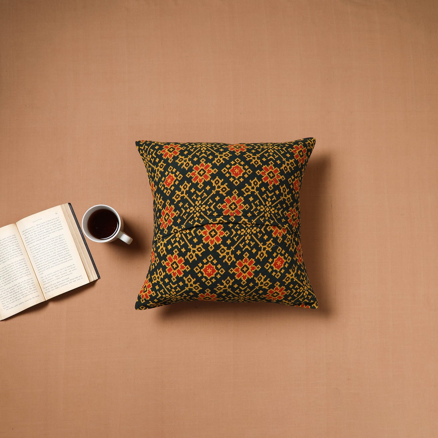 Green - Kutch Tagai Patchwork Ajrakh Mashru Silk Cushion Cover (16 x 16 in) 17