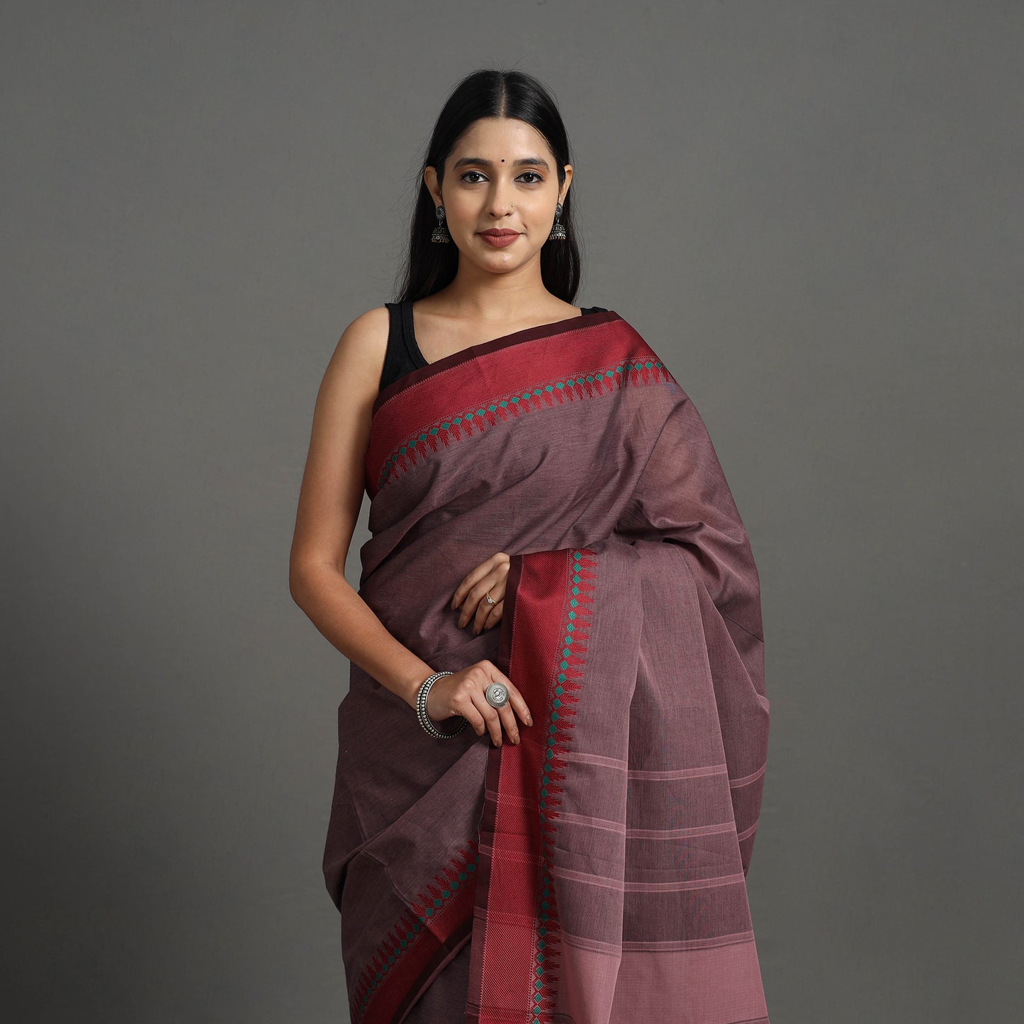 Purple - Kanchipuram Cotton Saree with Thread Border 02