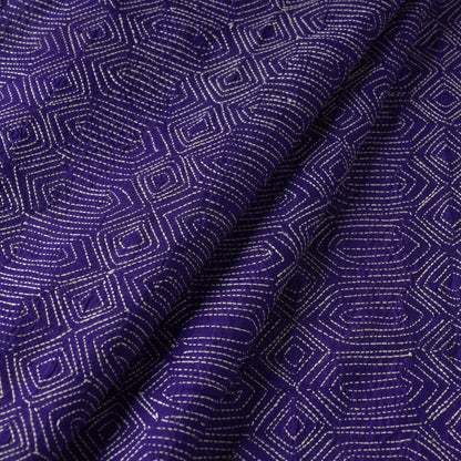 Dark Purple - Bengal Kantha Work Pure Tussar Silk Handloom Fabric