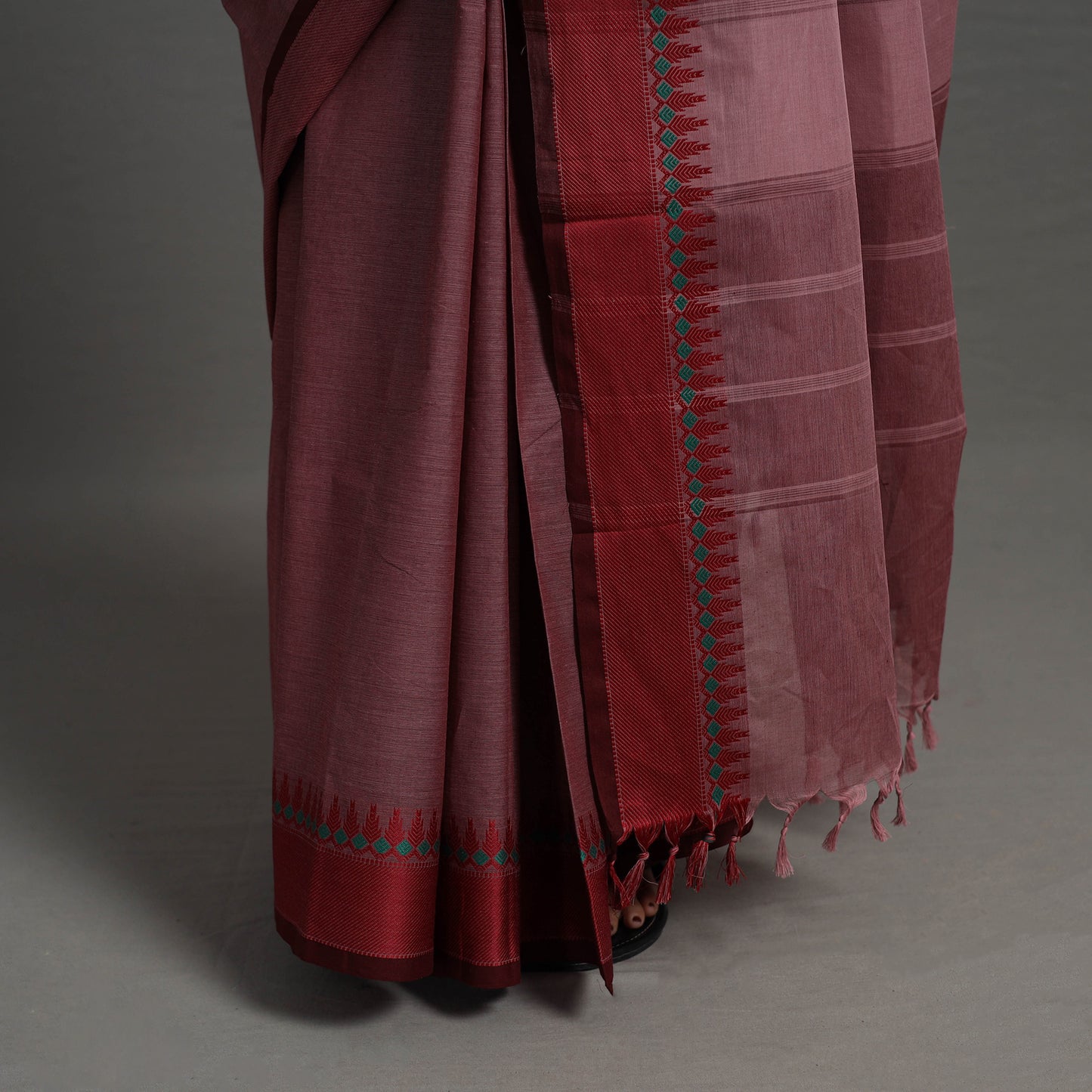 Maroon - Kanchipuram Cotton Saree with Thread Border 03