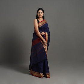 Blue - kanchipuram cotton saree with thread border 04