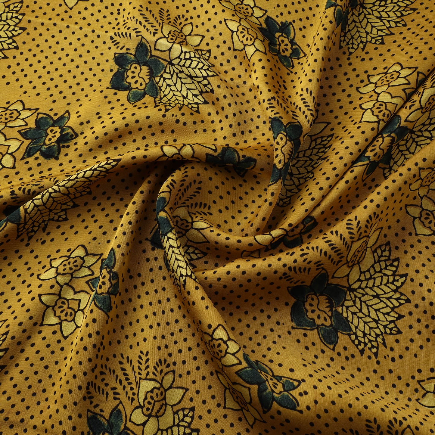 Yellow - Ajrakh Hand Block Print Natural Dyed Modal Silk Fabric 01
