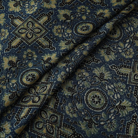 Blue - Ajrakh Hand Block Print Natural Dyed Modal Silk Fabric 02