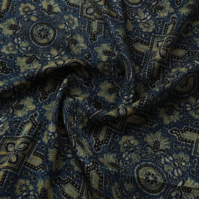 Blue - Ajrakh Hand Block Print Natural Dyed Modal Silk Fabric 02
