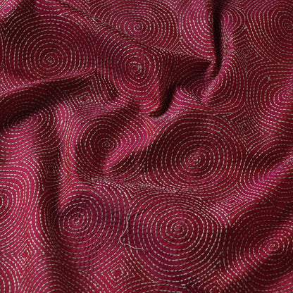 Dark Pink - Bengal Kantha Work Pure Tussar Silk Handloom Fabric