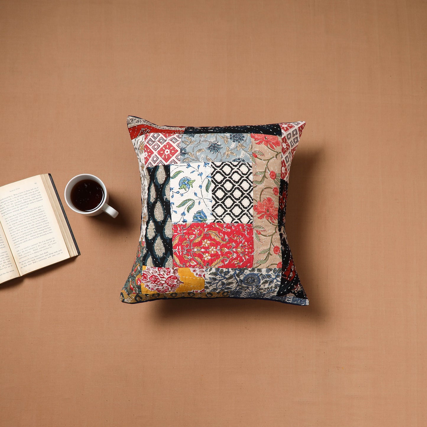 Kutch Tagai Patchwork Cotton Cushion Cover (16 x 16 in) 34