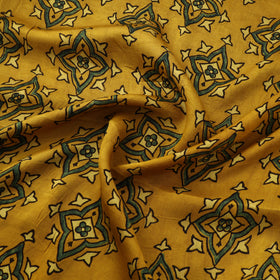 Yellow - Ajrakh Hand Block Print Natural Dyed Modal Silk Fabric 03