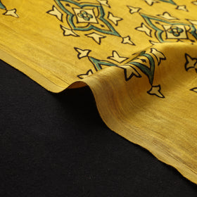 Yellow - Ajrakh Hand Block Print Natural Dyed Modal Silk Fabric 03
