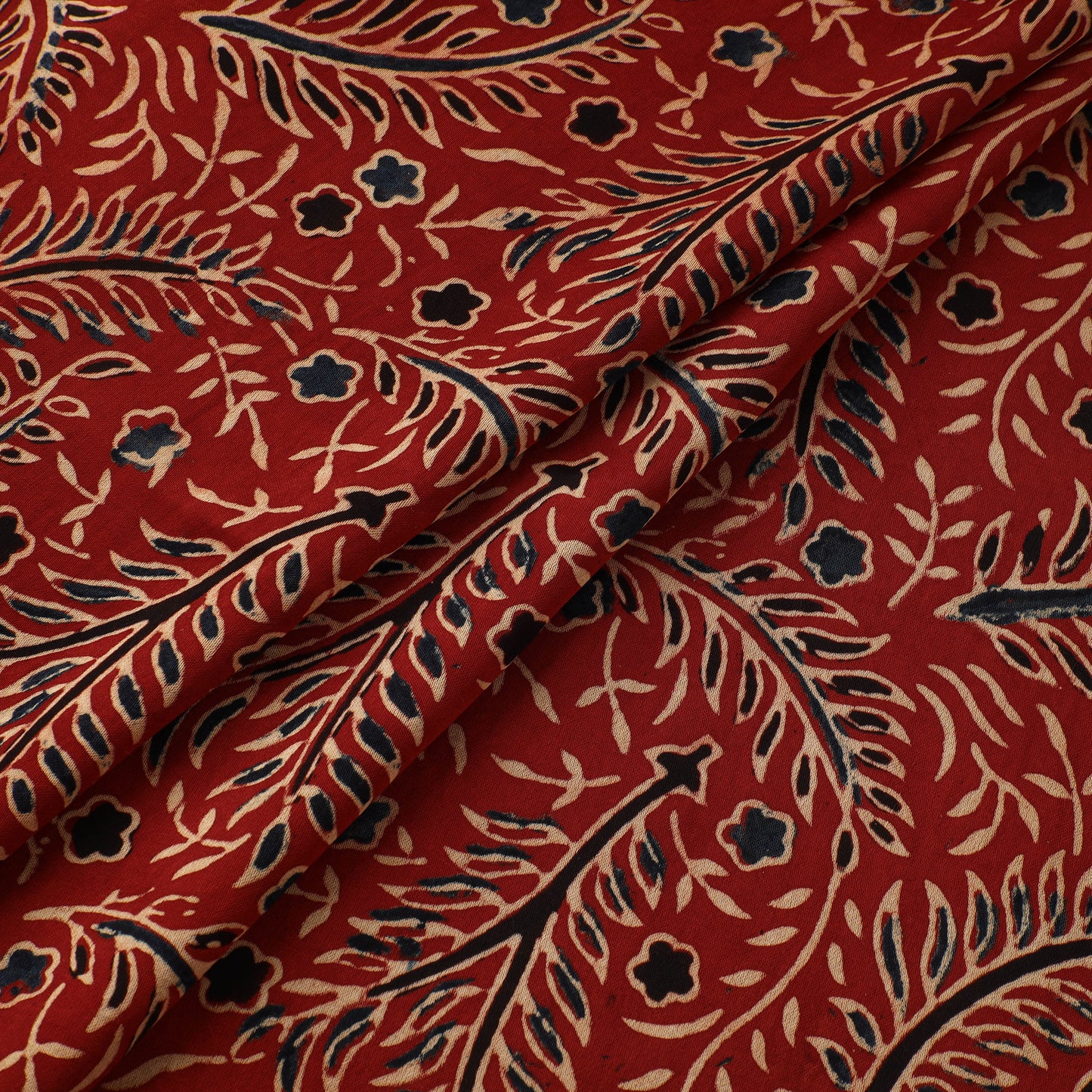 Red - Ajrakh Hand Block Print Natural Dyed Modal Silk Fabric 04