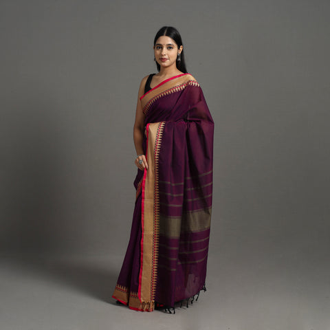 Purple - Kanchipuram Cotton Saree with Thread Border 07