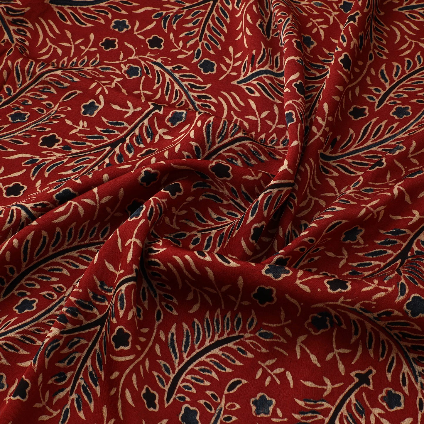 Red - Ajrakh Hand Block Print Natural Dyed Modal Silk Fabric 04