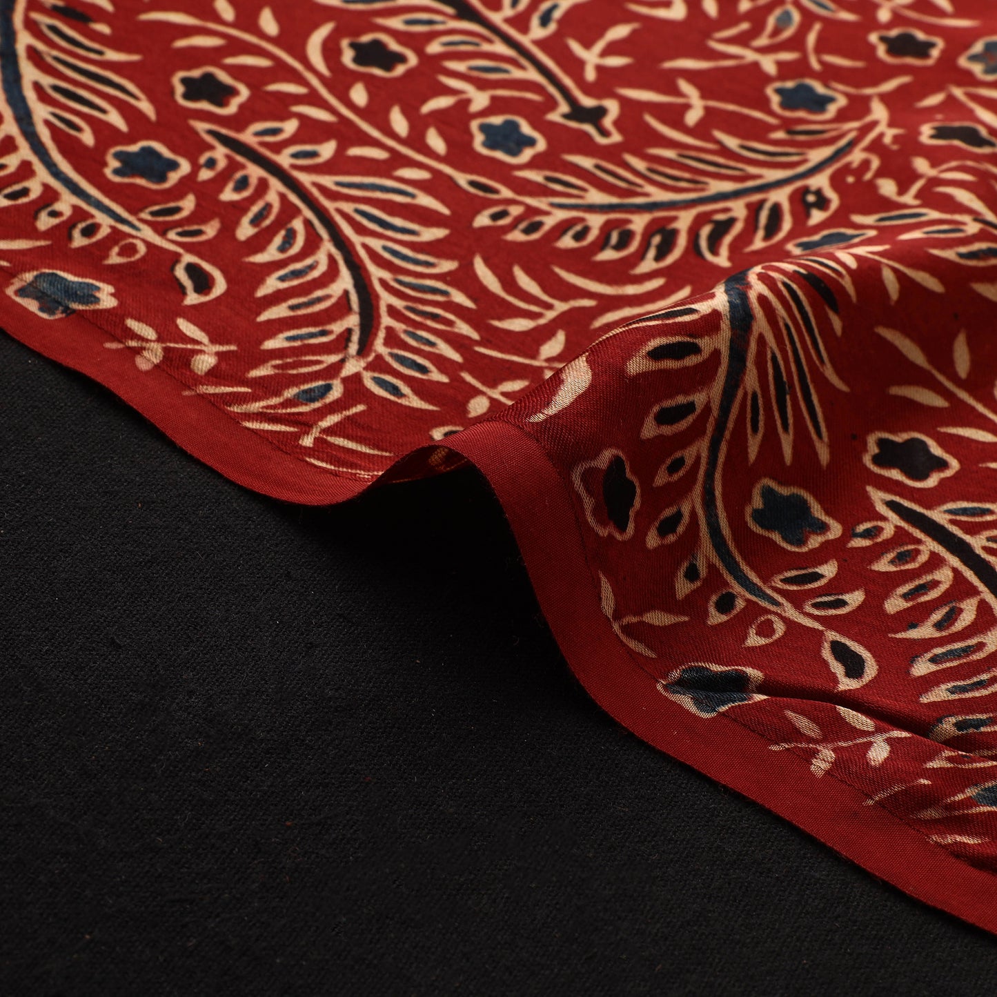 Red - Ajrakh Hand Block Print Natural Dyed Modal Silk Fabric 04