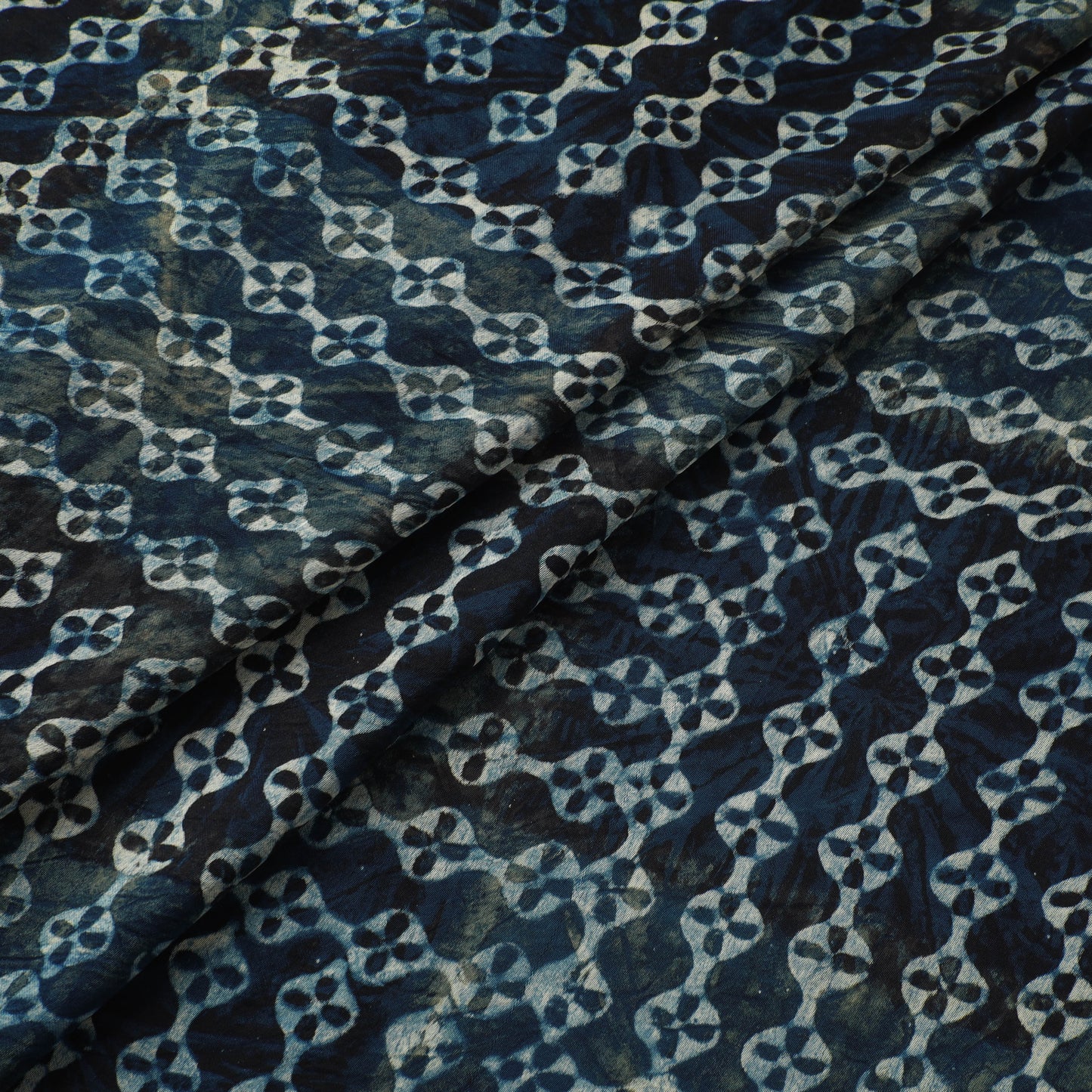 Blue - Ajrakh Hand Block Print Natural Dyed Modal Silk Fabric 05
