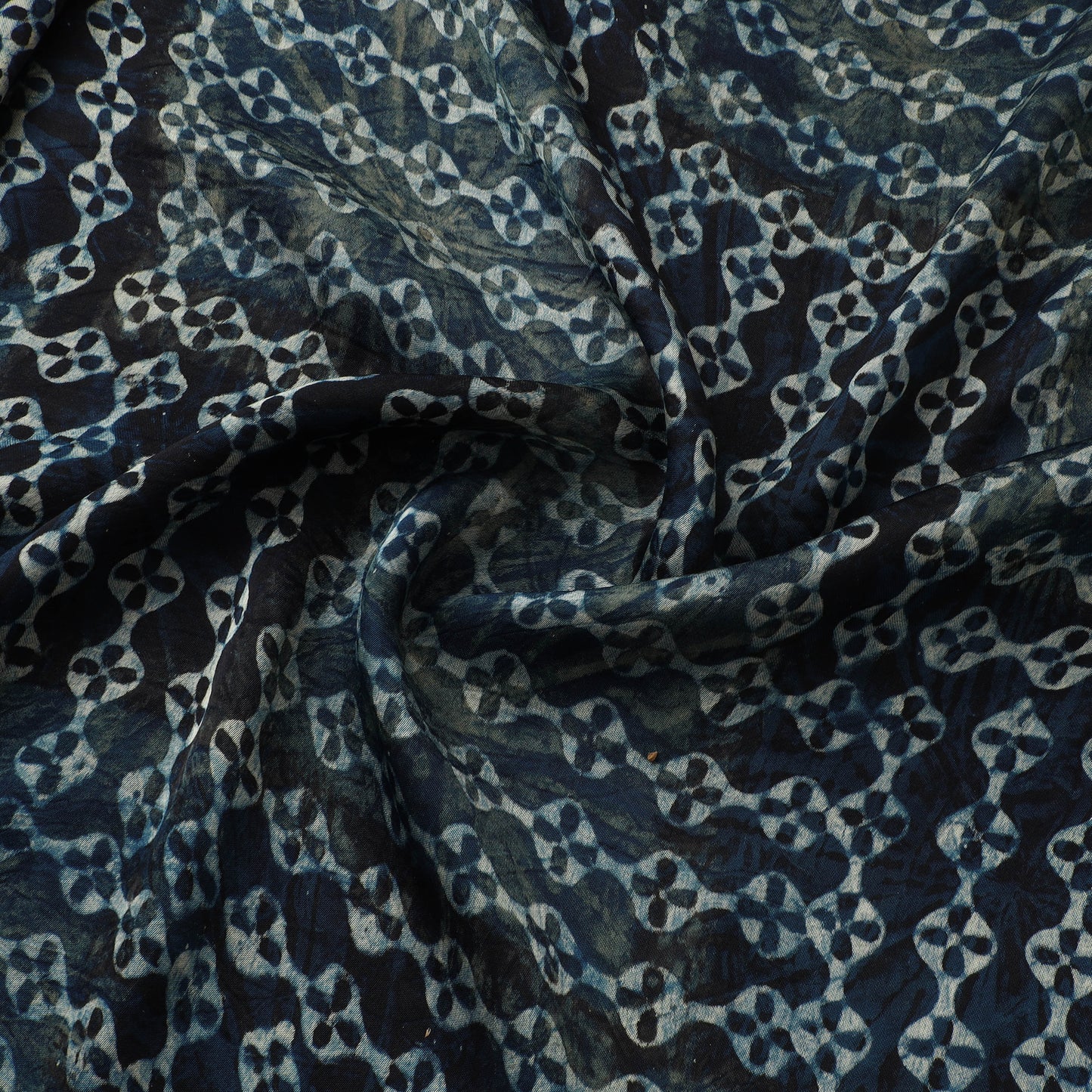 Blue - Ajrakh Hand Block Print Natural Dyed Modal Silk Fabric 05