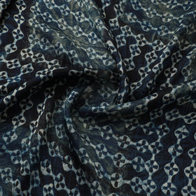Blue - Ajrakh Hand Block Print Natural Dyed Modal Silk Fabric 05