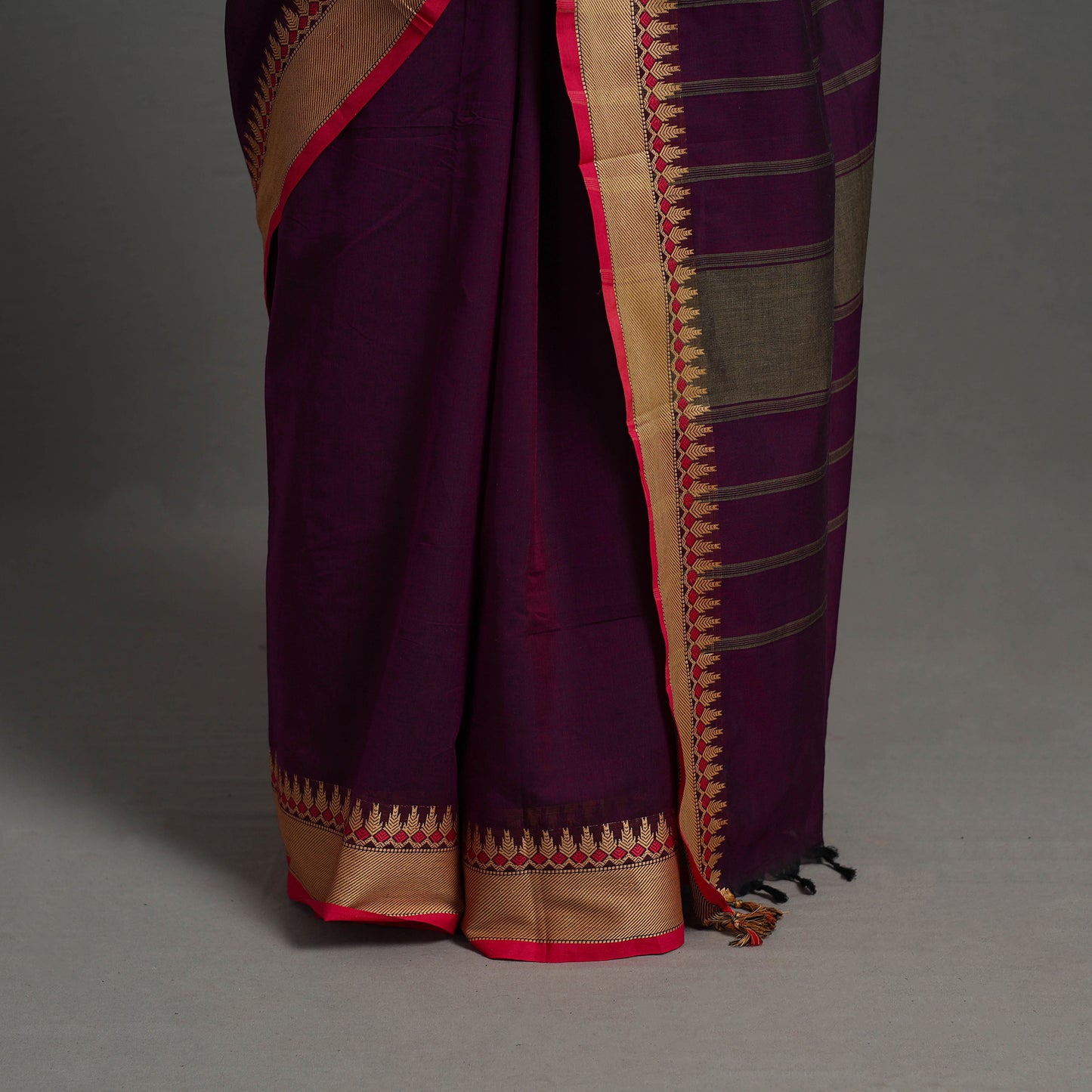 Purple - Kanchipuram Cotton Saree with Thread Border 07