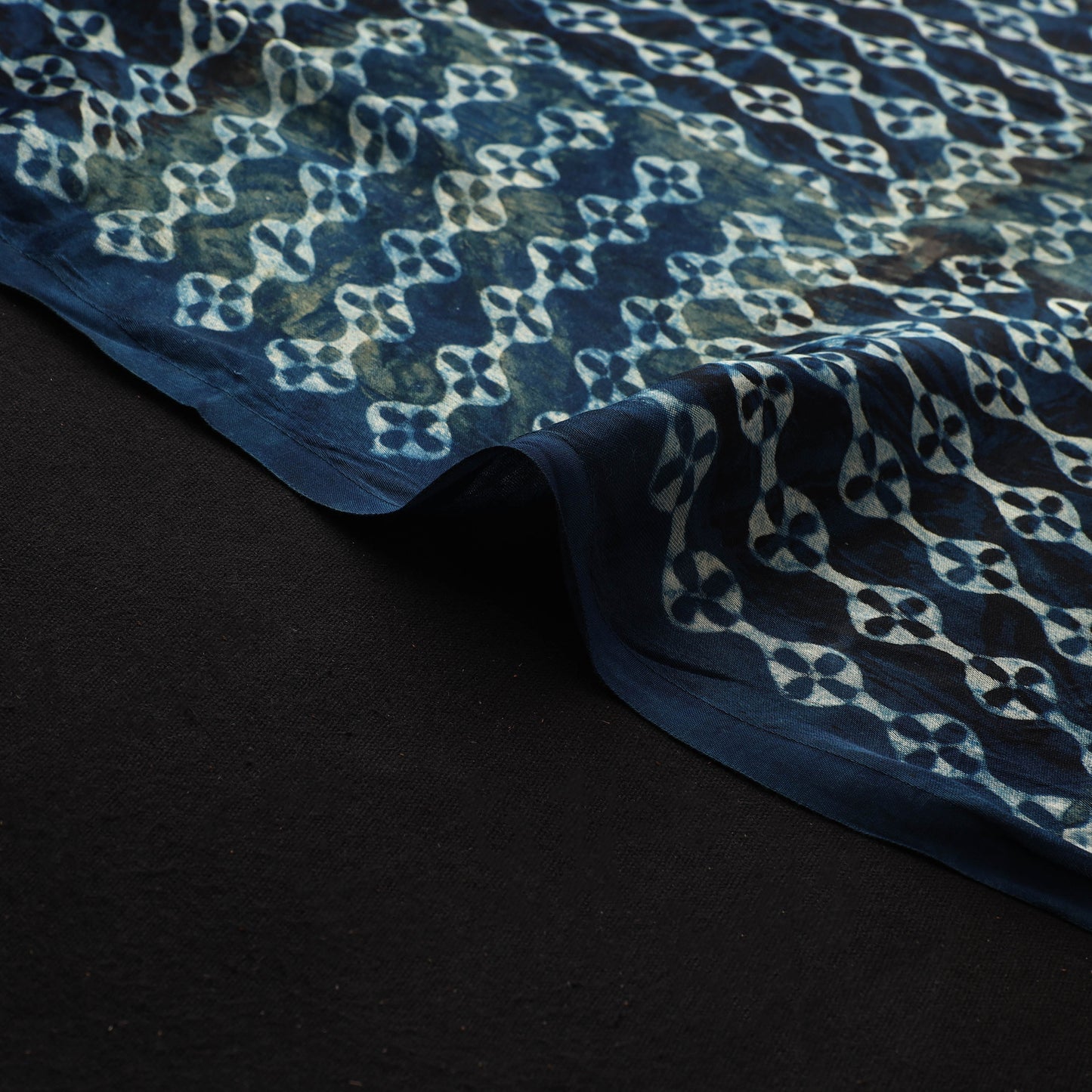Blue - Ajrakh Hand Block Print Natural Dyed Modal Silk Fabric 05