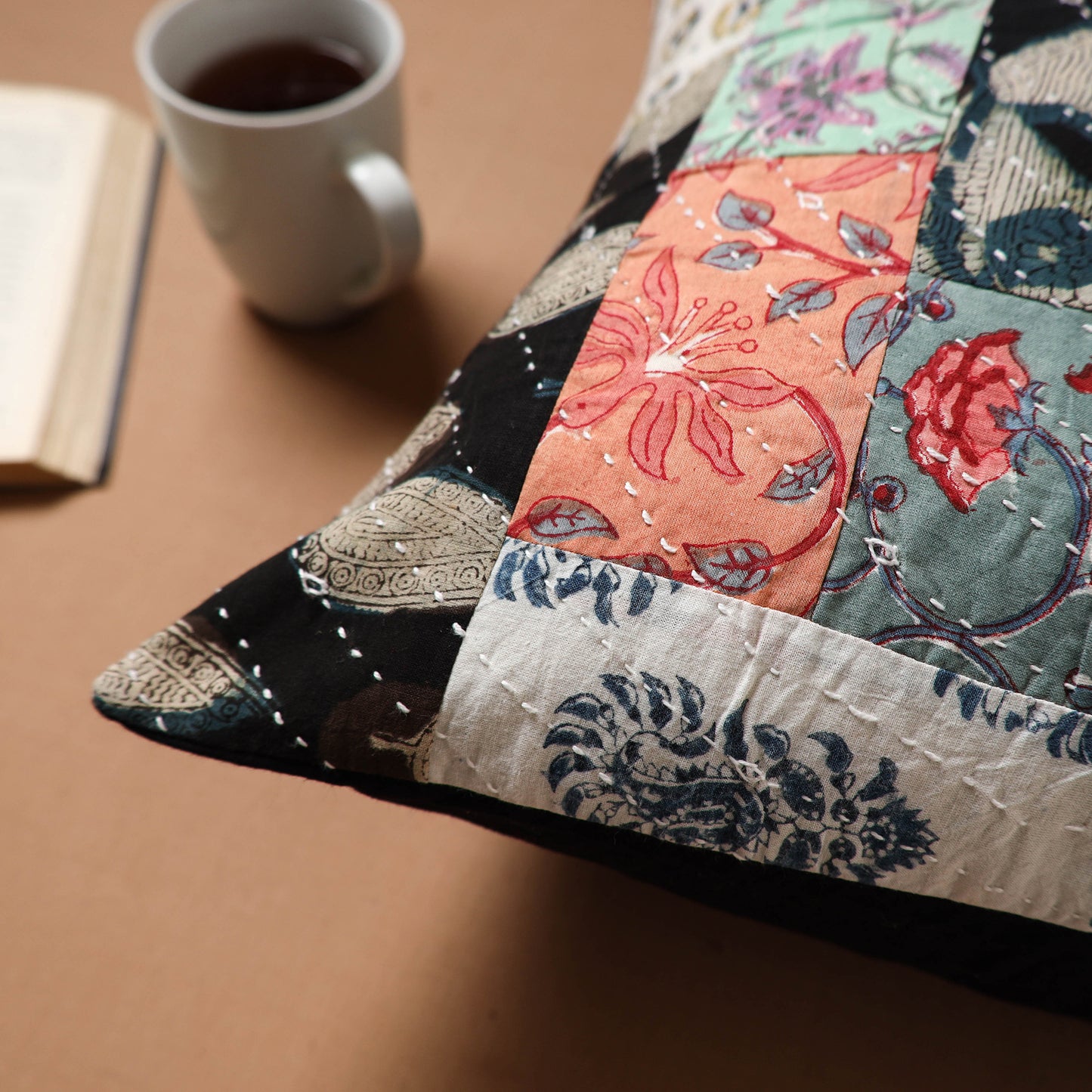 Kutch Tagai Patchwork Cotton Cushion Cover (16 x 16 in) 37