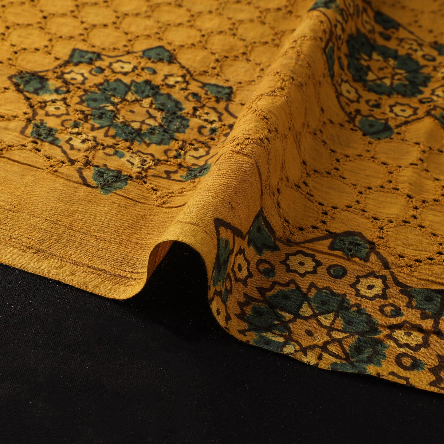Natural Dyed Ajrakh Hand Block Print Cotton Hakoba Fabric 12