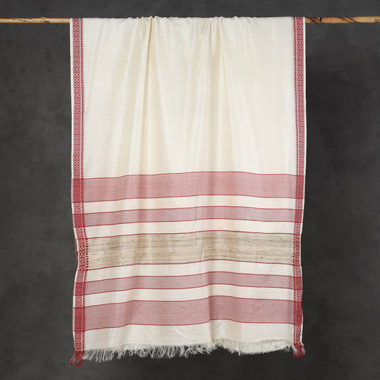 White - Traditional Vidarbha Tussar Silk Handloom Saree with Woven Border