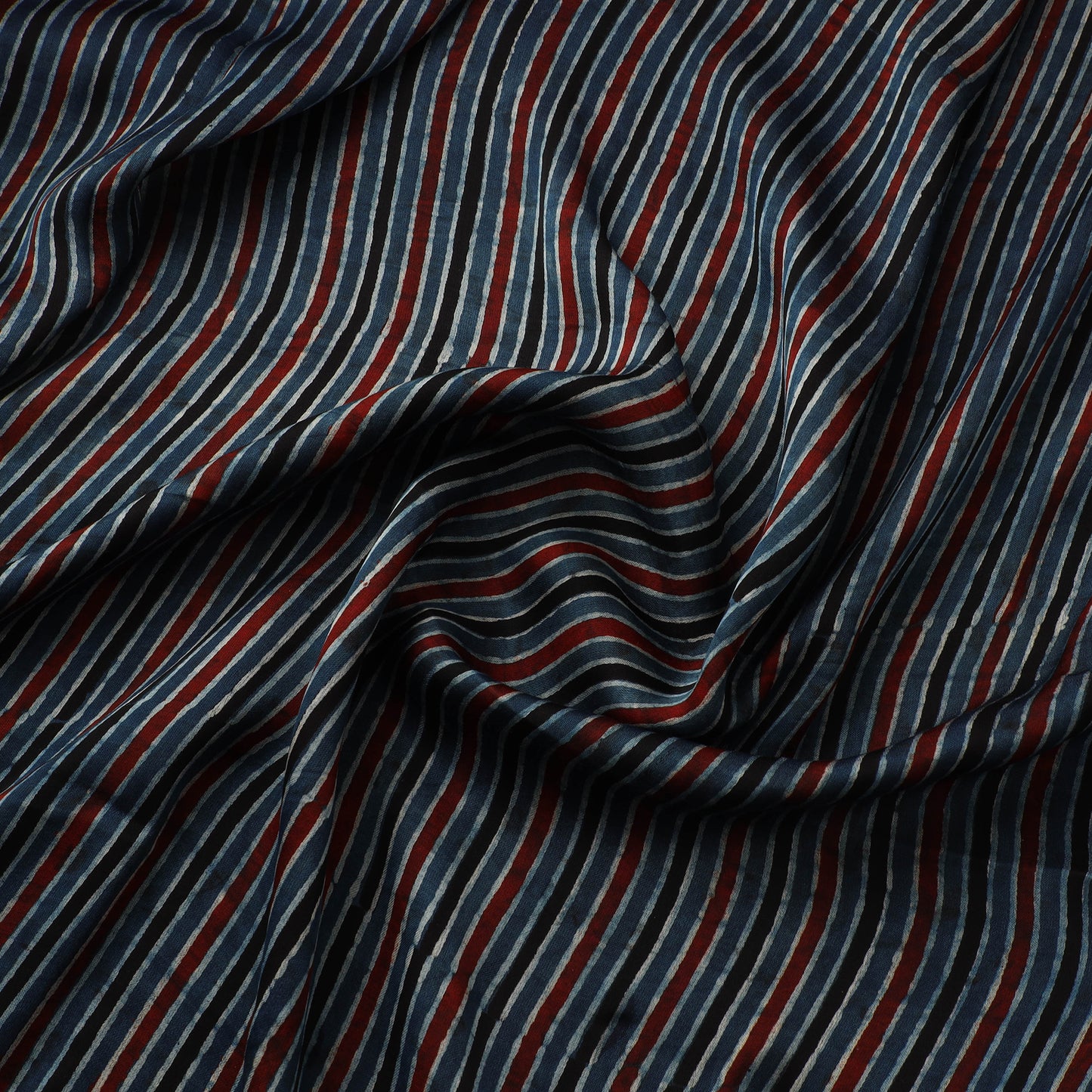Blue - Ajrakh Hand Block Print Natural Dyed Modal Silk Fabric 07