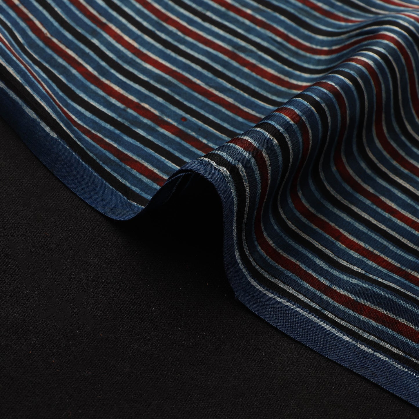 Blue - Ajrakh Hand Block Print Natural Dyed Modal Silk Fabric 07