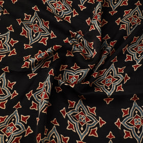 Black - Ajrakh Hand Block Print Natural Dyed Modal Silk Fabric 08
