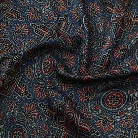 Blue - Ajrakh Hand Block Print Natural Dyed Modal Silk Fabric 09