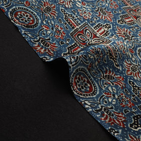 Blue - Ajrakh Hand Block Print Natural Dyed Modal Silk Fabric 09