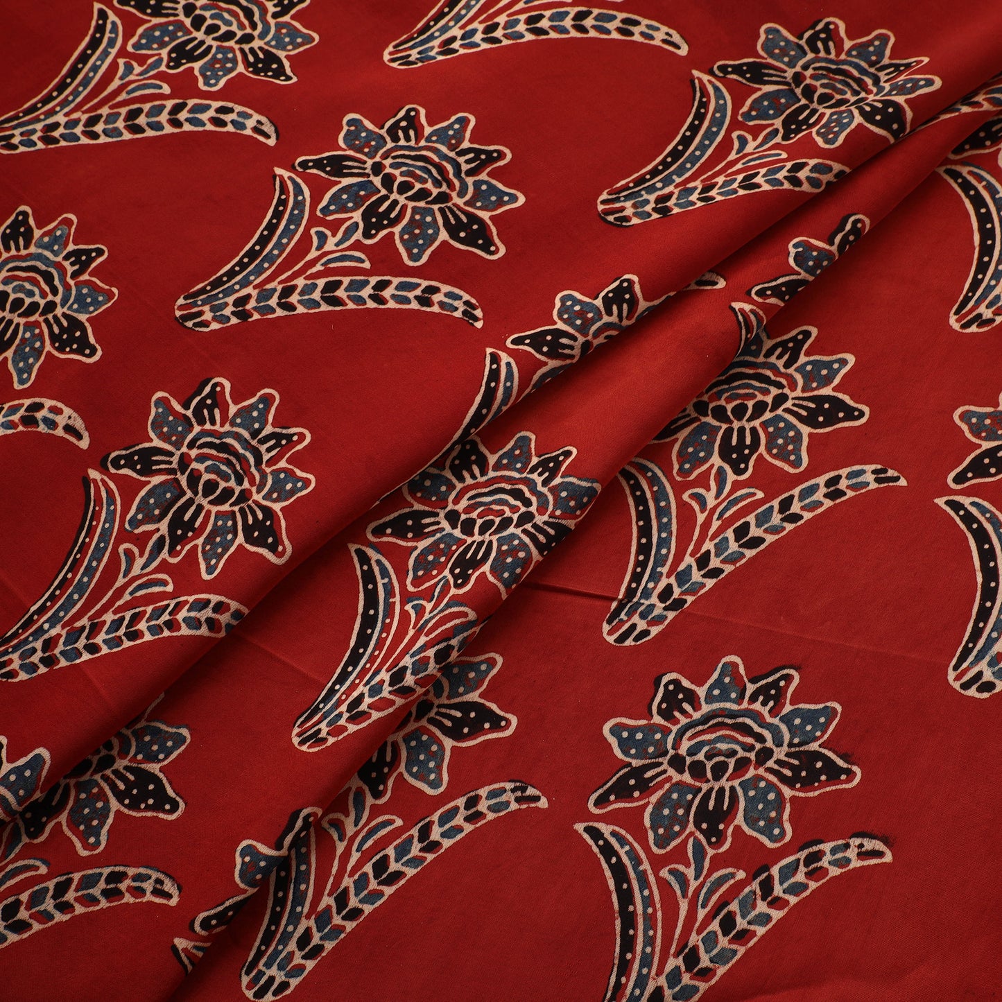 Red - Ajrakh Hand Block Print Natural Dyed Modal Silk Fabric 10