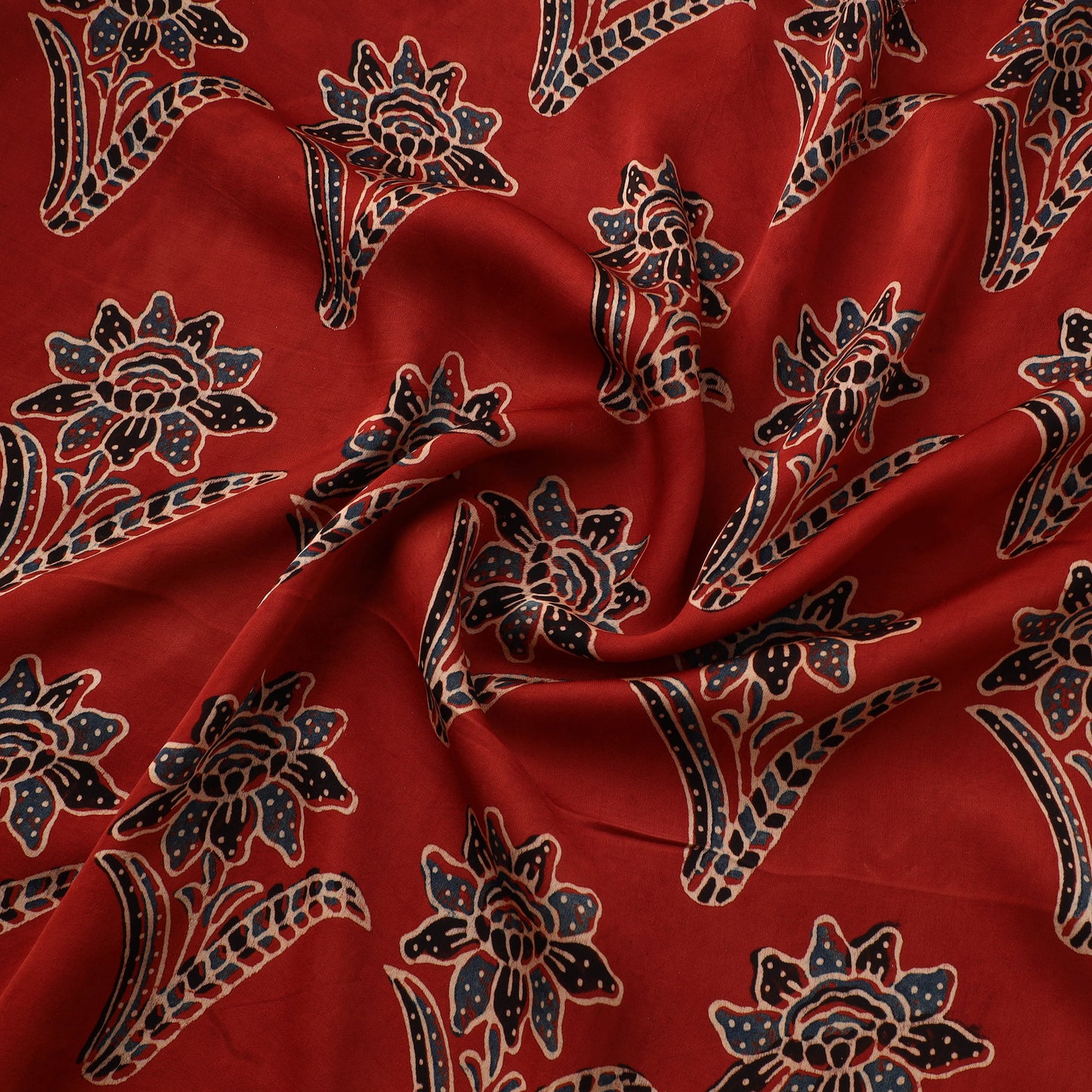 Red - Ajrakh Hand Block Print Natural Dyed Modal Silk Fabric 10