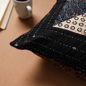 Black - Kutch Tagai Patchwork Ajrakh Cotton Cushion Cover (16 x 16 in) 41