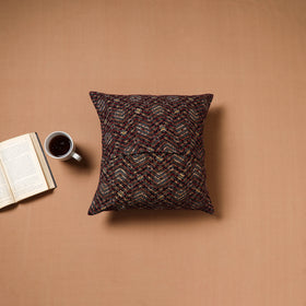 Black - Kutch Tagai Patchwork Ajrakh Cotton Cushion Cover (16 x 16 in) 41