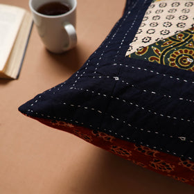 Black - Kutch Tagai Patchwork Ajrakh Cotton Cushion Cover (16 x 16 in) 42