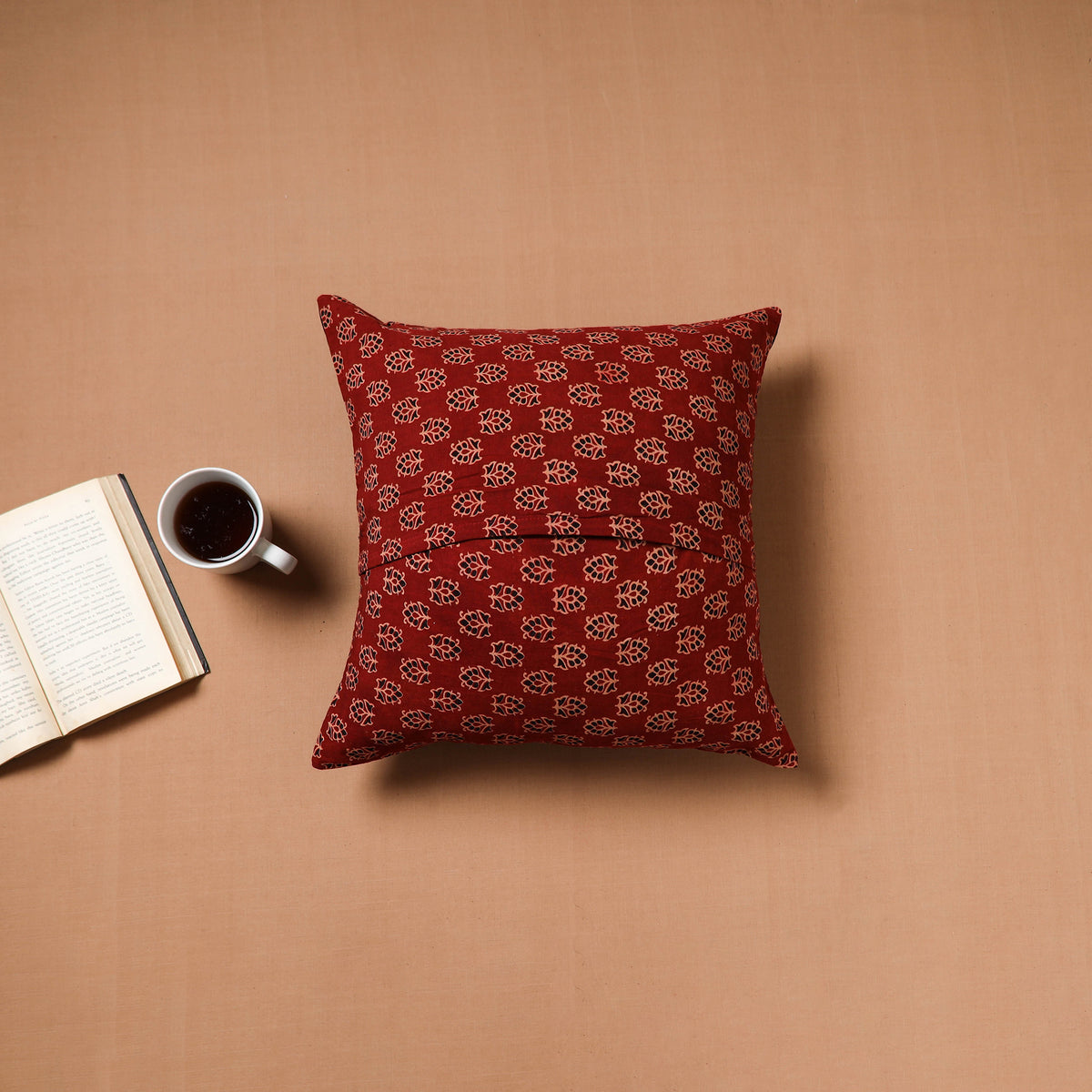 Black - Kutch Tagai Patchwork Ajrakh Cotton Cushion Cover (16 x 16 in) 42